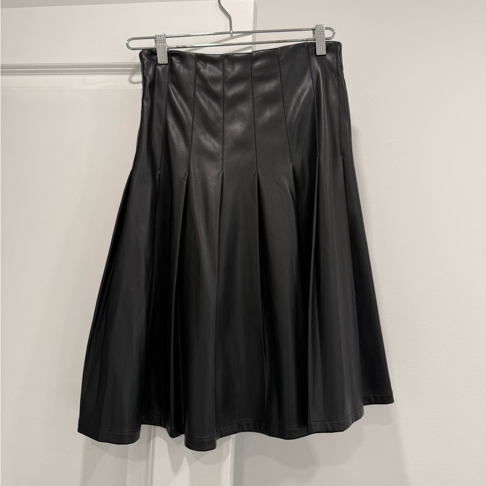 Dress Blank Women Black Faux Leather Midi Knee Length Skirt Size S